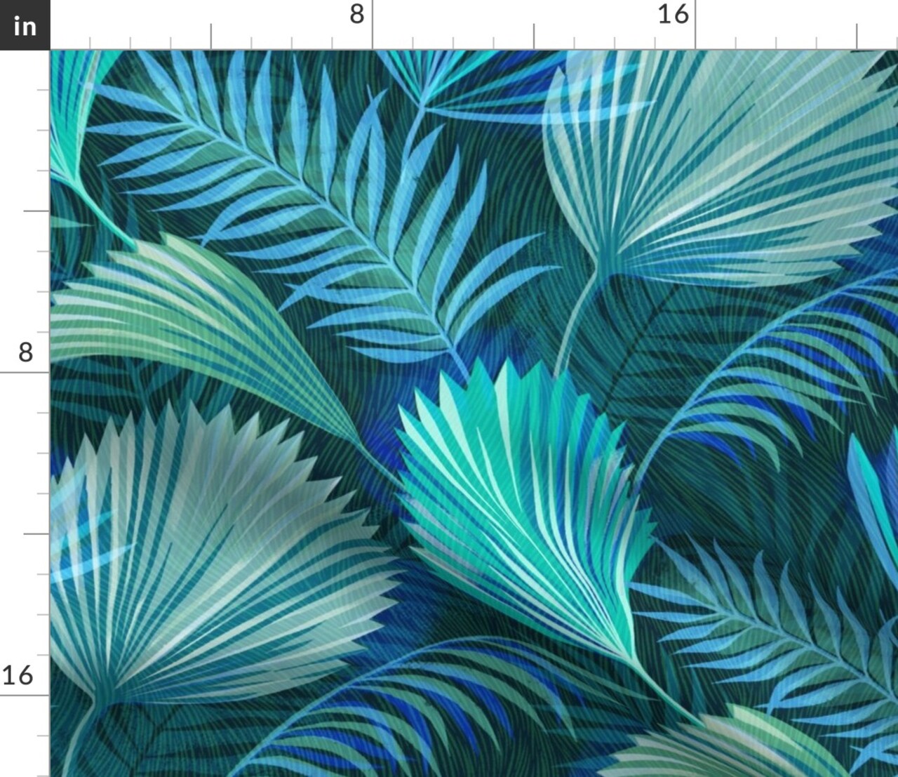 Blue Palm Tropical Foliage Rainforest Summer Electric Green Large Scale Custom Printed Fabric by Spoonflower Various Fabrics by the Yard or Fat Quarter